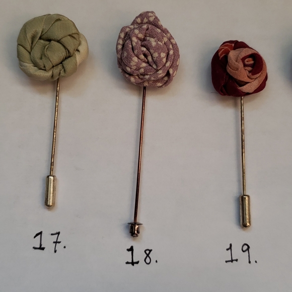 Hand sewn vintage kimono silk lapel stick pins - Picture 9 of 16
